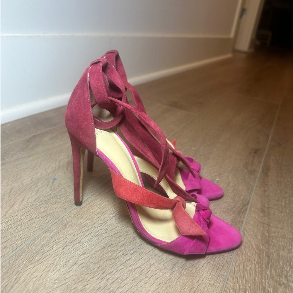 Alexandre Birman Clarita Suede Bow Ankle Tie Heels Coquette Pink Red 37.5 EU - Picture 13 of 13